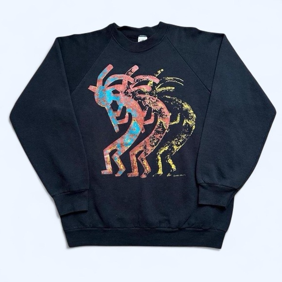 Vintage 1990s Black Native American Kokopelli Graphic Men Sweater XL - Picture 1 of 5